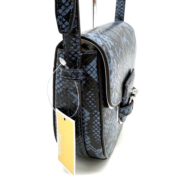 Michael Kors Small Reed Leather Saddle Crossbody Bag Snakeskin Denim - Picture 5 of 11